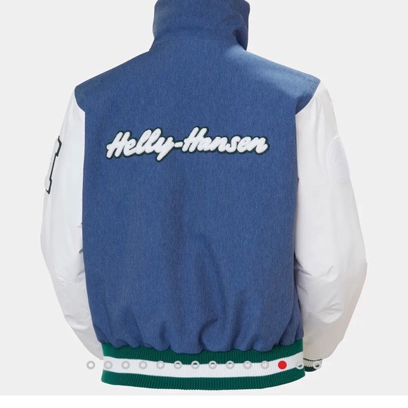 NWT Helly Hansen Apres Ski Varsity Jacket Deep Fjord Denim size medium - Picture 11 of 16